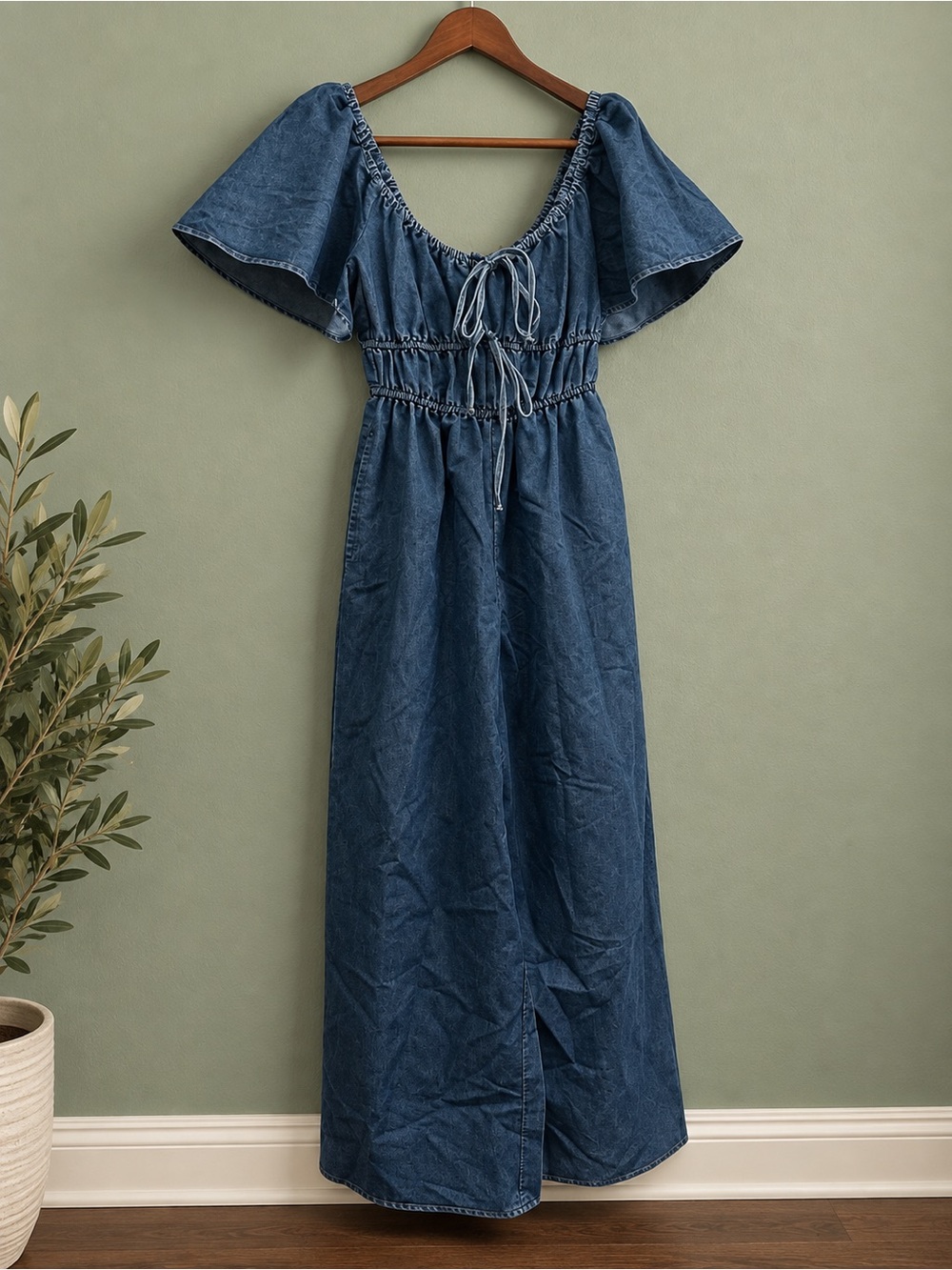 Indulge Blue Denim Wide Leg Jumpsuit | w Pockets | M